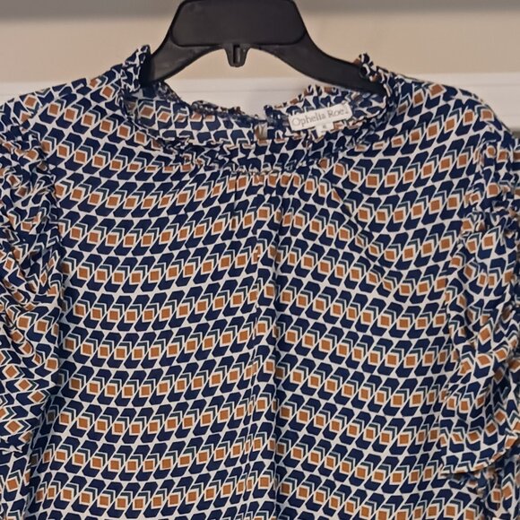 #113 3/$18 - Ophelia Roe Blue/Yellow Short Sleeve Top Size XL - Picture 4 of 6